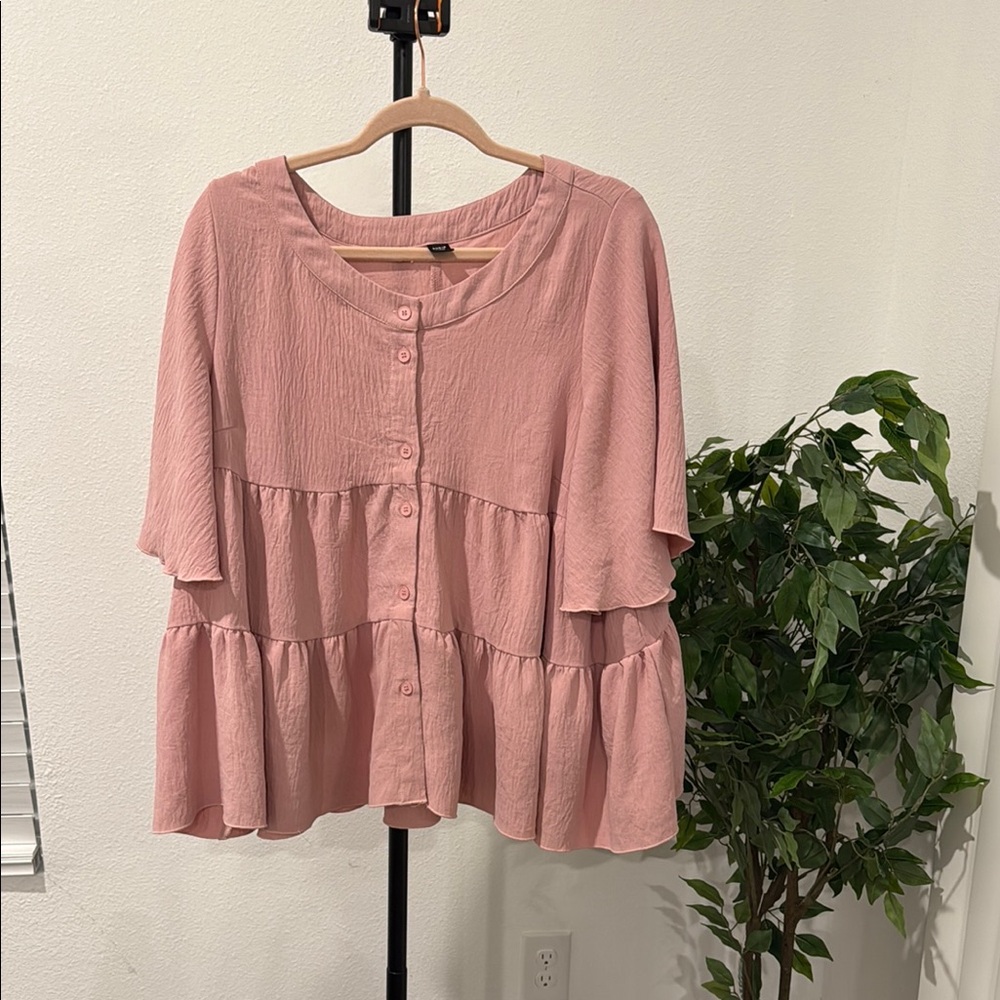 SHEIN Pink Tiered Blouse with Peter Pan Collar